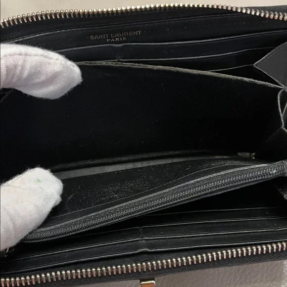 YSL Black Leather Wallet with Gold Accents - Picture 7 of 14